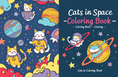 Cats in Space Coloring Book Illustration