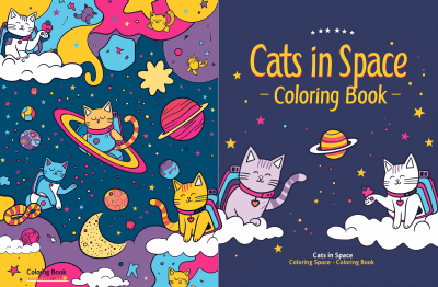 Enchanting Cats in Space Illustration