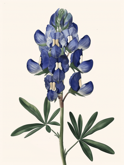 Vintage Bluebonnet Botanical Illustration