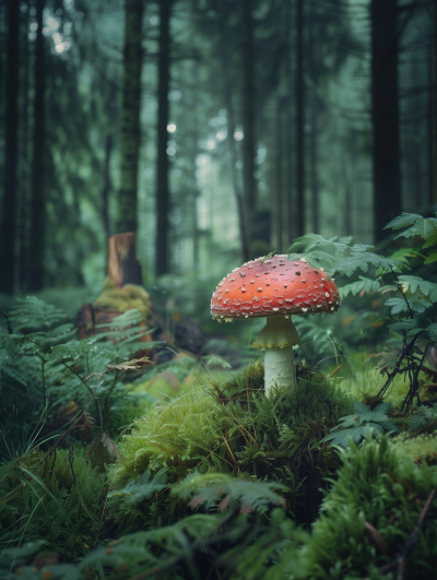 Amanita Muscaria in Forest Setting