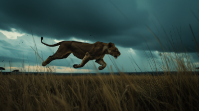 Lioness Hunting in the Grasslands