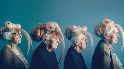 Elderly lady metamorphosing into a boated mollusk extraterrestrial