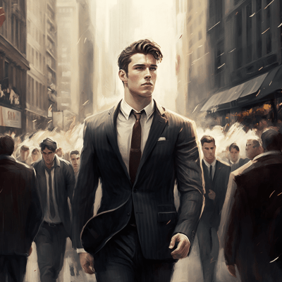Stylish Man in Suit Walking on Busy Street