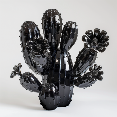 Black Glass Prickly Pear Cactus Sculpture