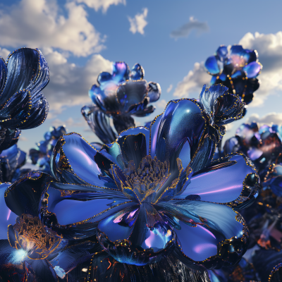 Abstract Flower Cacti in Futuristic Cityscape