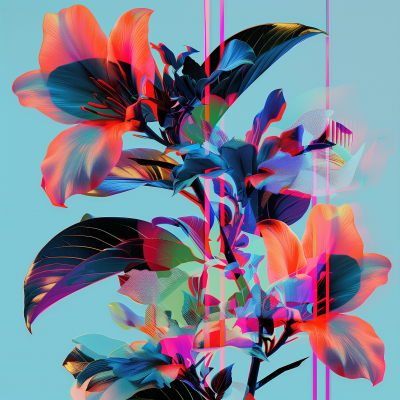 Surrealistic Glitch Floral Vector Art