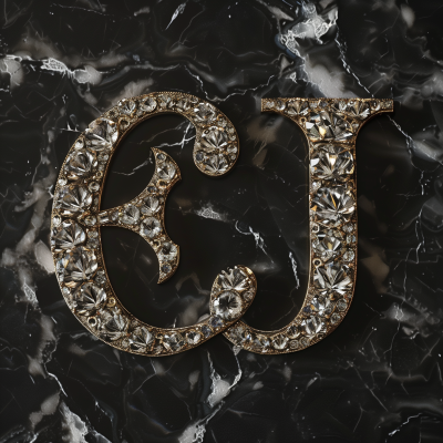 Diamond Initials E and J on Black Marble Background