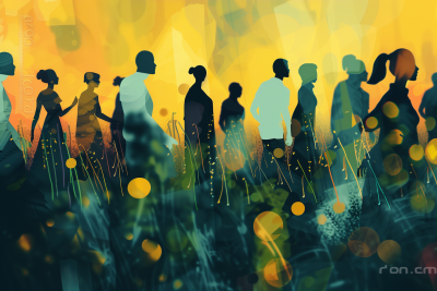 Stylized People in Green and Yellow Background