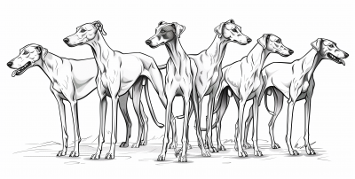 Greyhounds Line Art Cartoon Illustration