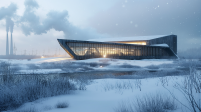Futuristic Design Office Building in Winter