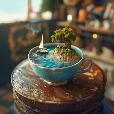 Surreal Coffee Island Scene
