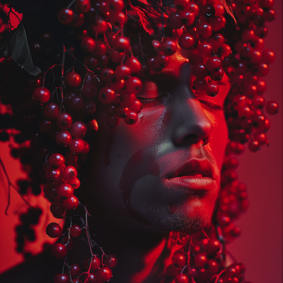 Conceptual Portrait: Man Covered with Berries