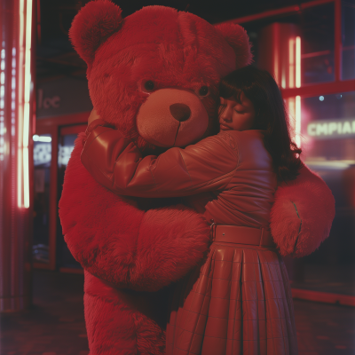 Diverse Friends Hugging a Huge Teddy Bear