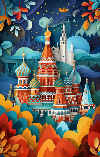 Paper Cut Craft Illustration of The Moscow Kremlin