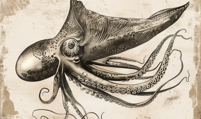 Medieval Engraving of Squid