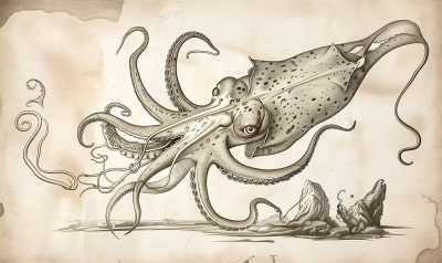 Medieval Engraving of a Squid