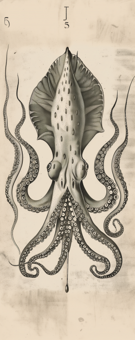 Medieval Engraving of a Squid