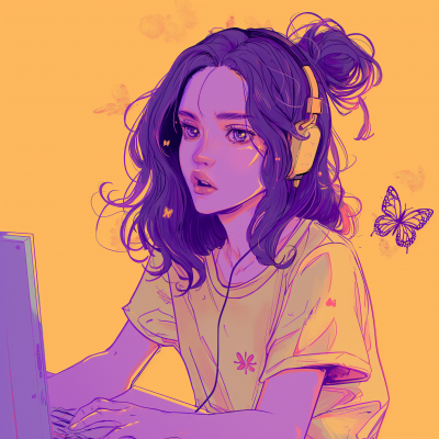 Young Girl Doodle with Dark Purple Hair
