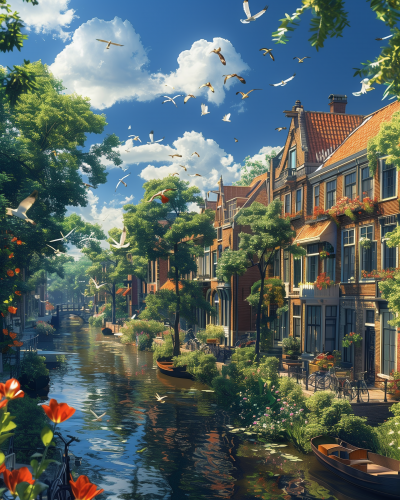Anime-inspired Amsterdam Canal Scene
