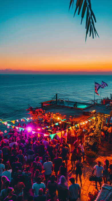 Festive Dance Party by the Sea
