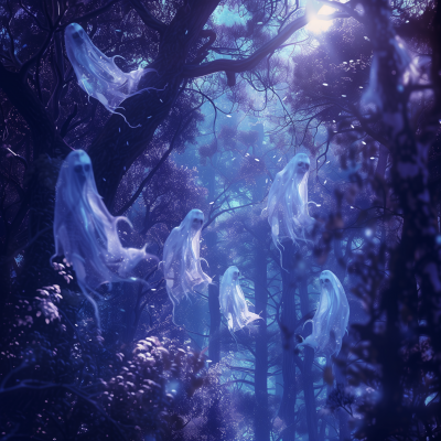 Enchanting Eerie Forest Scene at Dusk