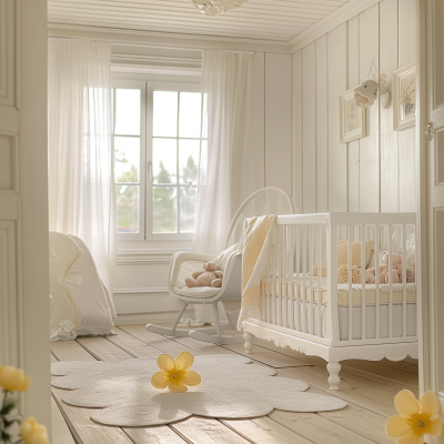 Off-White Baby Room with Yellow Flower