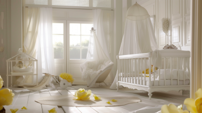 Off-White Baby Room with Yellow Flower