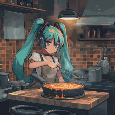 Hatsune Miku Cooking Lasagna Pixel Art