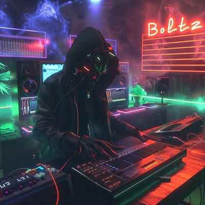 Futuristic Music Studio with ‘Boltz’ & ‘420’ text