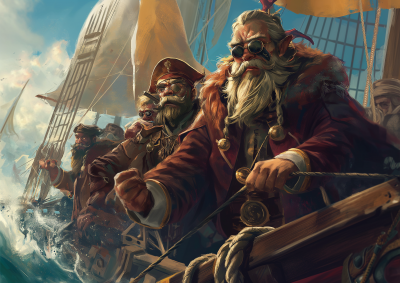 Fantasy Dwarves Sailing Brigantine
