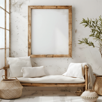 Cottage Style Wooden Frame on White Wall