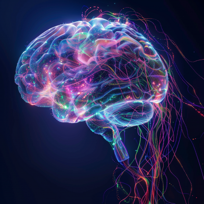 Futuristic Brain Image with EEG Headset and BCI