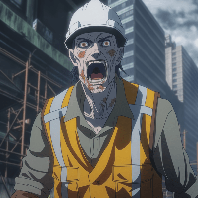 Zombie Construction Worker Anime Illustration