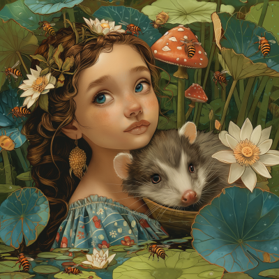 Princess with Opossum Illustration