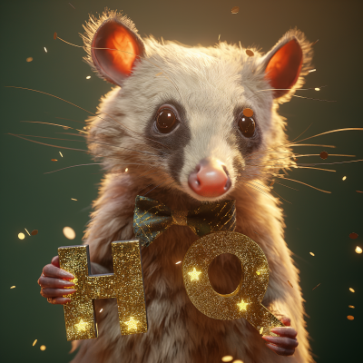 Golden Glitter Virginia Opossum with Constellation Bow Tie