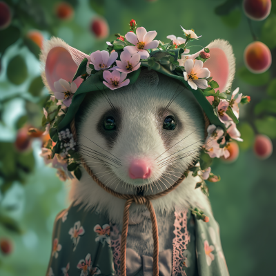 Virginia Opossum in Floral Bonnet