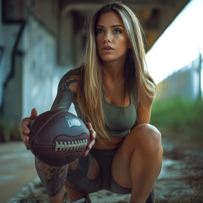 Sporty Girl Throwing Football
