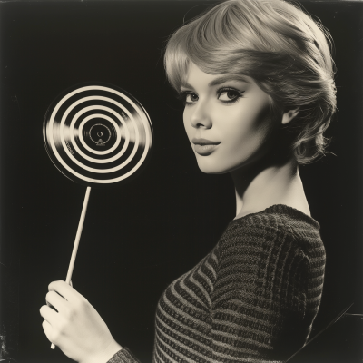 Vintage 1960s Photo with Lollipop and Vinyl Record