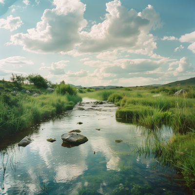 Dreamy Nature Landscape with Stream