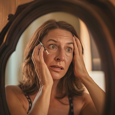 Middle aged woman looking at mirror