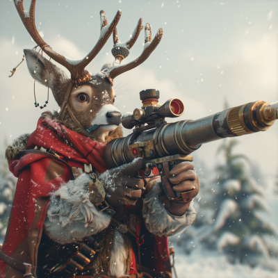 Reindeer with Bazooka on the North Pole