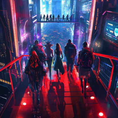 Futuristic Cyberpunk Nightclub Entrance