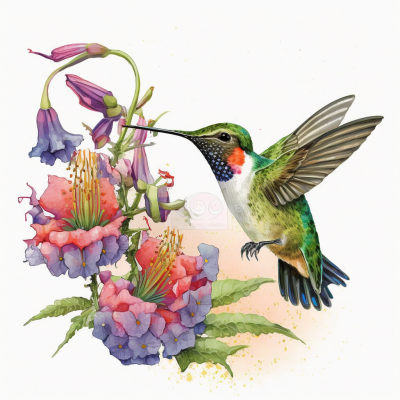 Hummingbird and Flower Illustration