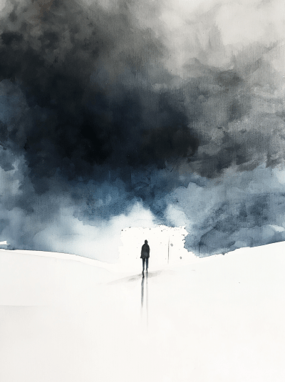 Ethereal Shadowy Figure in Watercolor Painting