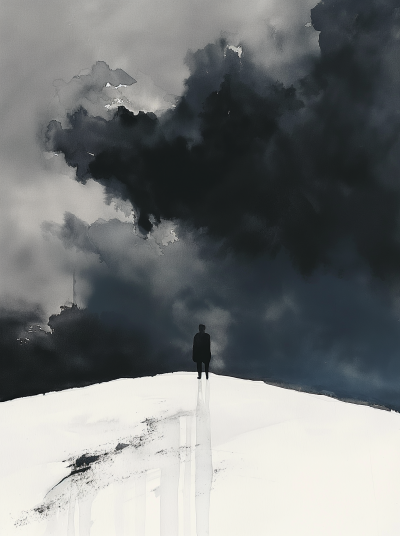 Ominous Black Cloud Watercolor Painting