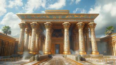 Egyptian Temple Exterior in Gold and White