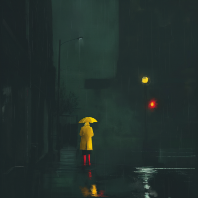 Moody City Street on Rainy Night