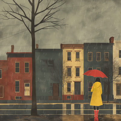 Moody Street Scene on Rainy Day