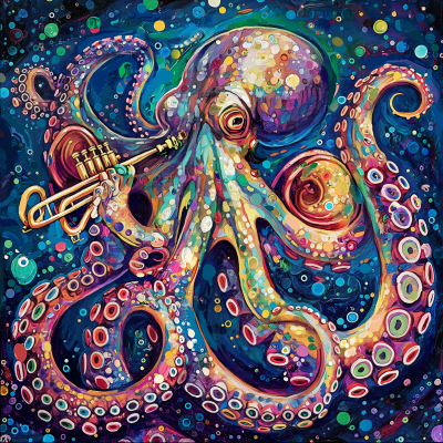 Psychedelic Octopus Trio Playing Trumpets