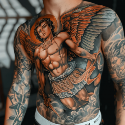 Ultra-Realistic Tattoo Artwork of Saint Miguel the Archangel